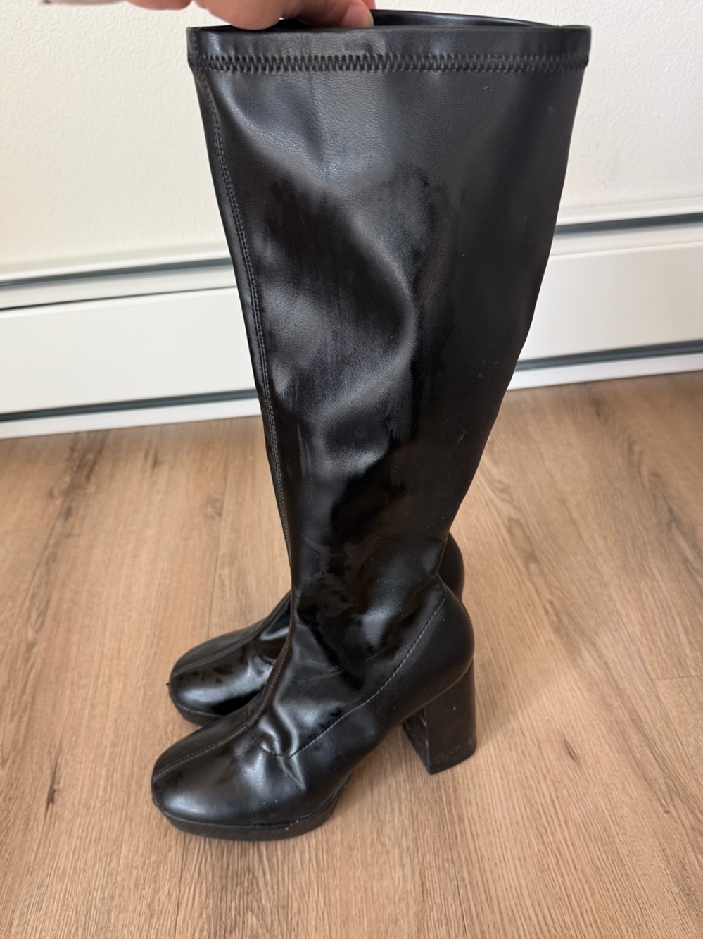Classic Black Knee-High Block Heel Boots